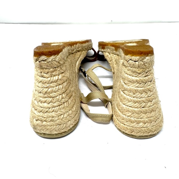 Tan fabric espadrilles wedge sandals, made in Spain, size 8 - Picture 9 of 12
